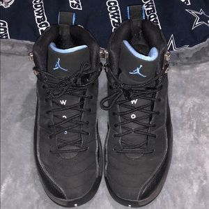 Big kid Jordan retro black and baby blue 12s